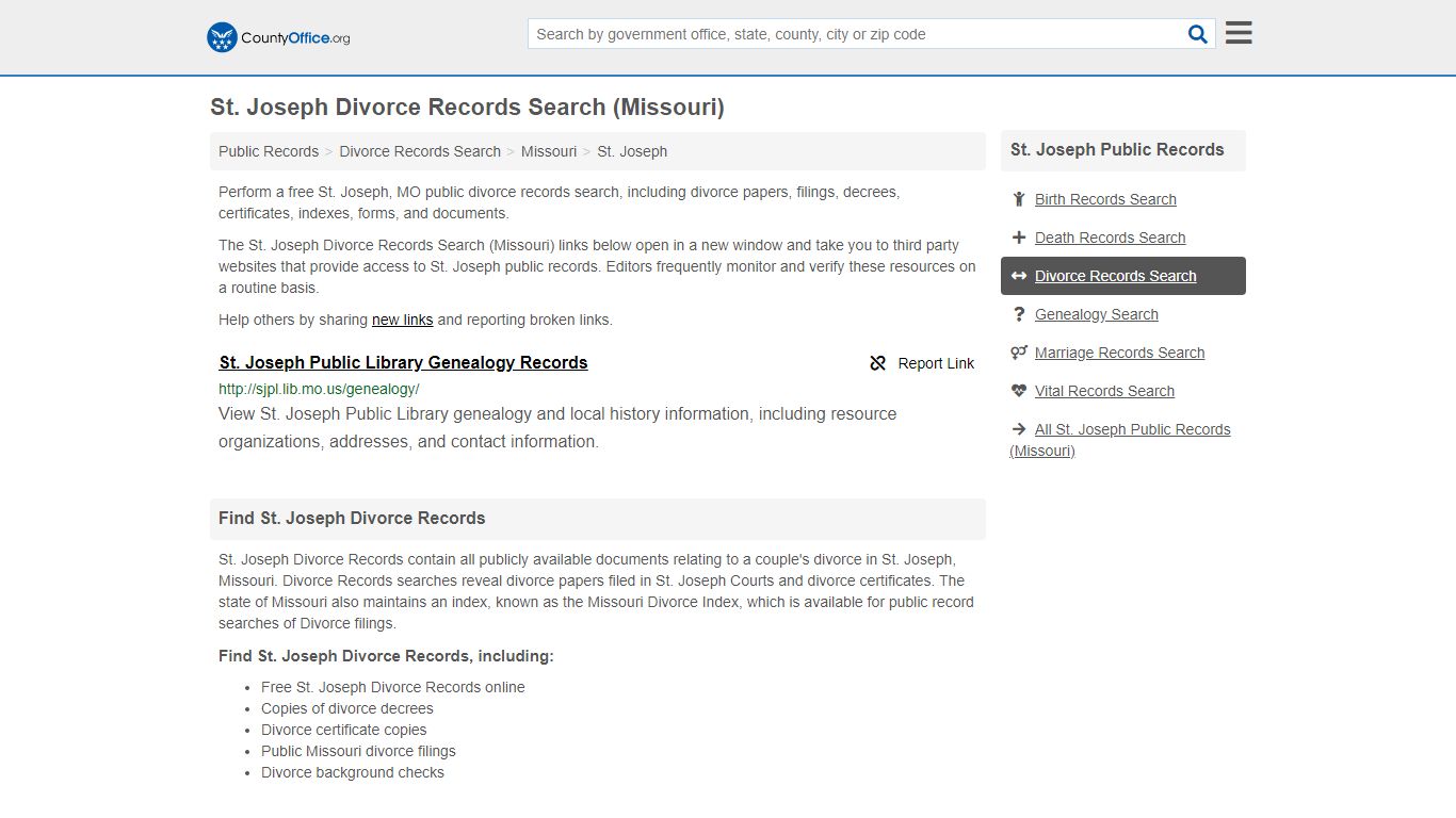 St. Joseph Divorce Records Search (Missouri) - County Office
